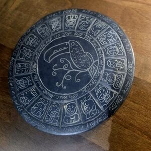 Black Slate Stone Circular  Toucan Mayan Zodiac  Calender
